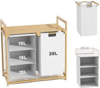 OEM Cesto De Ropa, Fabricado En Bamb&uacute;, Dimensiones 70 X 36 X 70 Cm, 3 Compartimentos, Capacidad De Carga De 13 Kg, Ligero Con Asas Laterales