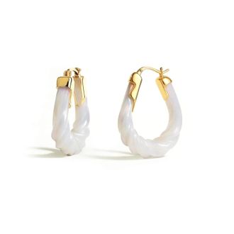 Gold & Honey Womens Rope Twist Oval Lucite Birthstone Hoop Earrings In June - Pearl