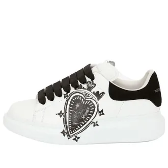 Alexander McQueen (WMNS) Alexander McQueen Leather Heart Logo Lace Up Oversized Sneakers White Black 667570WIAF39061