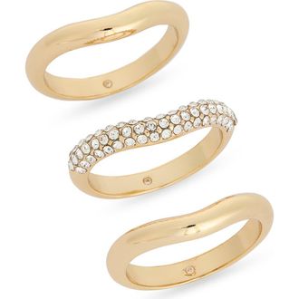 Nordstrom Rack Set of 3 Stackable Chevron Band Rings in Clear- Gold at Nordstrom Rack, Size 8