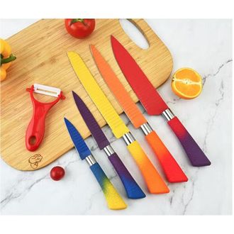 Trade Shop Trade Shop - Conjunto De 6pcs Cuchillos De Colores Con Cuchilla En Alivio Mango Antideslizante Utensilios De Cocina