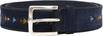 Orciani Cintura in pelle scamosciata con ricami - Heren - Riemen - Blauw - 100 CM - Leer - Accessoires