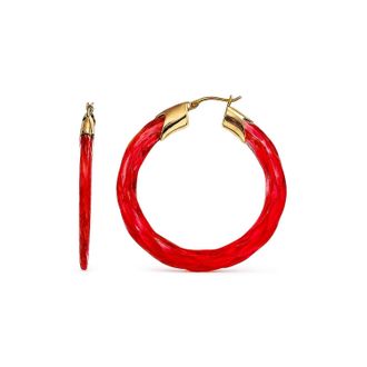 Gold & Honey Womens Swirl Twist Lucite Birthstone Hoop Earrings In July - Ruby