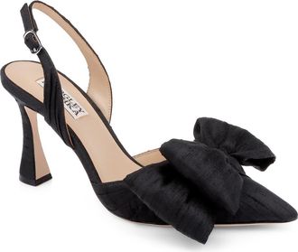 Badgley Mischka Olisa Slingback Pointed Toe Pump in Black Silk at Nordstrom, Size 5.5