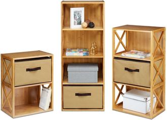 Relaxdays Juego De 3 Estanter&iacute;as De Bamb&uacute; Con Cesta, 2, 3 Y 4 Estantes, Estanter&iacute;a De Madera, 42 X 29 Cm, Marr&oacute;n Natural