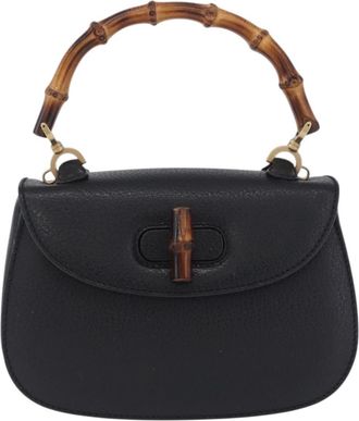 Gucci Vintage Convertible Bamboo Top Handle Leather Black Leather Handbag (Pre-Owned)