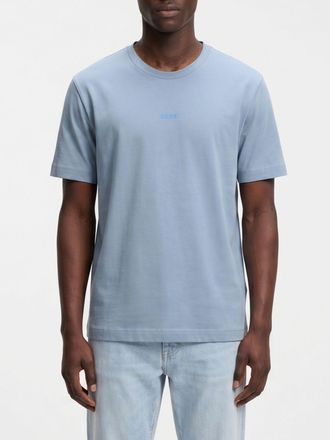 HUGO BOSS T-shirt girocollo in cotone stretch con logo a contrasto sul petto