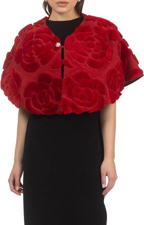 Gorski Genuine Shearling/Suede Floral Embroidered Stole Reversible To Cashmere And Wool Blend in Red/black at Nordstrom