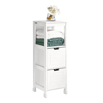 SoBuy Mueble Columna De Ba&ntilde;o, Armario Para Ba&ntilde;o - 1 Estante Y 2 Cajones Blanco Frg127-w Sobuy Es