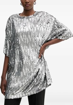 Aniye By Abito corto modello T-shirt Lul&ugrave; con paillettes - Argento