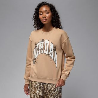 Nike Jordan Womens Jordan Brooklyn Fleece Realtree Crew-Neck Sweatshirt in Brown | HV0472-200