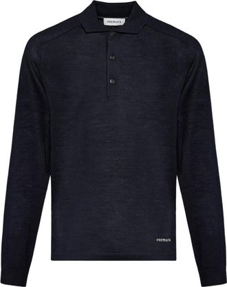 Premiata Wollen en zijden polo shirt met lange mouwen - Heren - Ronde hals truien - Blauw - L - Wol - Truien & Vesten