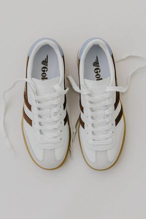 Gola Womens Viper Leather Sneaker In White/dark Brown/gum