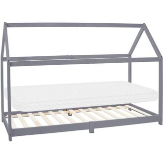 ML Design Ml-design - Lettino per Bambini a Forma di Casa con Tetto e Rete a Doghe 90 x 200 cm Letto da Gioco Casetta in Legno di Pino Massiccio Grigio Stile