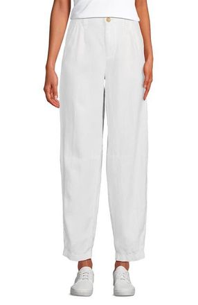 Lands End Linen High Rise Pleated Barrel Leg Pants in White at Nordstrom, Size 16Short