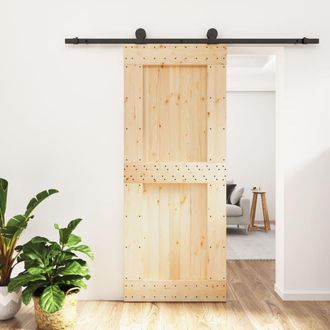 Berkfield Home Sliding Door with Hardware Set 85x210 cm Solid Wood Pine in Brown