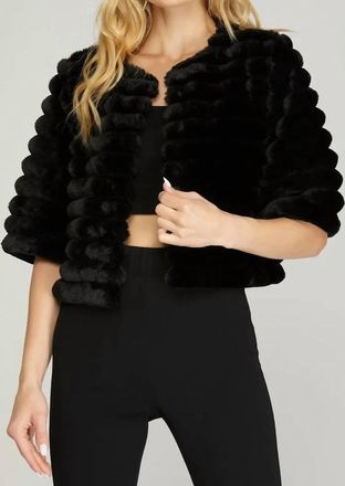 She + Sky Faux Fur Crop Jacket In Black
