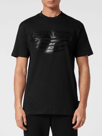 Plein Sport T-shirt girocollo in cotone con logo stampato tono su tono