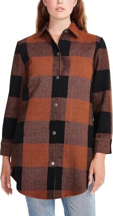 Steve Madden Eldridge Shirt Jacket Womens Cognac Plaid Snap Front KFC377