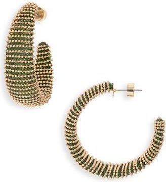 Nordstrom Metallic Thread Hoop Earrings in Dark Green- Gold at Nordstrom Rack