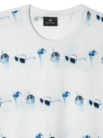 Paul Smith Sunglasses and Ice Cream Print Cotton T-Shirt - White