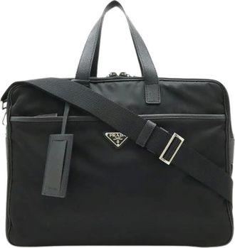 Prada Pre-owned Handbags, male, Black, Size: ONE SIZE Pre-owned Triangle Logo Nylon 2way Briefcase