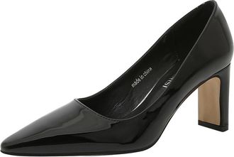 Generic Black,6.5 UK,Womens Chunky Block High Heels Closed Pointed Toe Slip-on Pumps PU Leather Dress Elegant Party Wedding Shoes