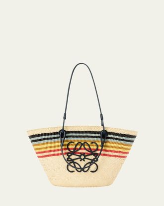 Loewe Medium Anagram Striped Tote Bag in Straw and Leather