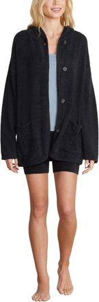 Barefoot Dreams CozyChic Lite Jacket Women Black Curved Hem Hooded GBO2912