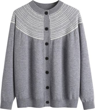 Generic Fairisle Jumpers for Women UK Long Sleeve Icelandic Sweaters Button Down Soft Comfortable Knit Cardigan Casual Loose Crewneck Fashion Autumn Sweater R