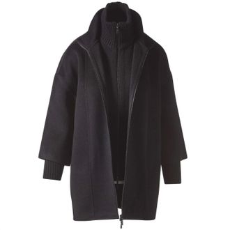 Kinross Cashmere Womens Knit Insert Zip Mock Coat In Black