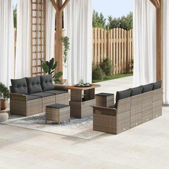 vidaXL Conjunto De Sof&aacute; De Jard&iacute;n 10 Pcs Gris Rat&aacute;n Sint&eacute;tico Vidaxl