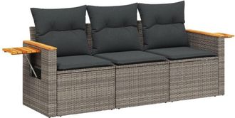 vidaXL Set De Sof&aacute; De Jard&iacute;n 3 Pzas Y Cojines Rat&aacute;n Sint&eacute;tico Gris Vidaxl