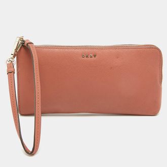 DKNY Dkny Old Rose Leather Zippy Wristlet Clutch