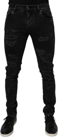 Dolce & Gabbana Black Tattered Cotton Skinny Men Denim Jeans Elastane Clothing