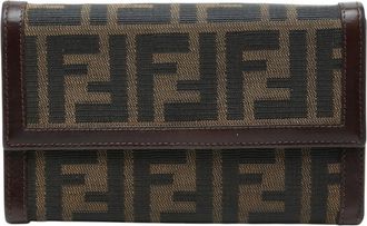 Fendi Brown Canvas Leather Long Wallet (Bi-Fold) (Pre-Owned)