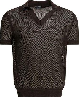 Tom Ford Polo Shirt - Heren - V-hals truien - Bruin - L - Katoen - Truien & Vesten