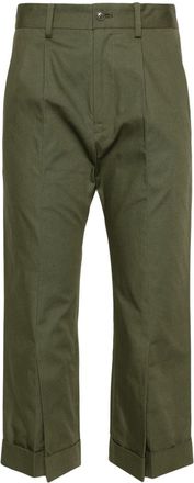 Yohji Yamamoto cropped cotton chino trousers - women - Cotton - 2 - Green