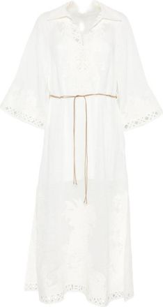Zimmermann White Embroidered V Neck Midi Dress