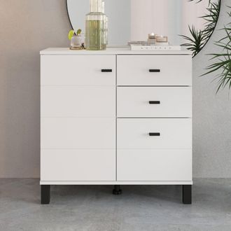 Dmora Credenza Ollant, Aparador 3 Cajones, 2 Estantes, Puerta Batiente, Corredera, 77x35x78h Cm Blanco Mate