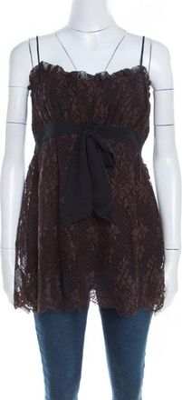 Escada Brown Floral Cotton Lace Babydoll Top