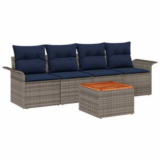 vidaXL Conjunto De Sof&aacute;s De Jard&iacute;n 5 Pcs Gris Rat&aacute;n Sint&eacute;tico Vidaxl