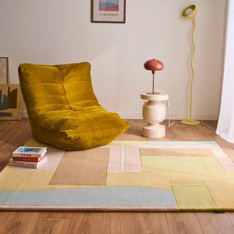 Nazar Rugs Alfombra de lana tejida a mano cubos pastel 133x190