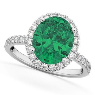 Allurez Oval Cut Halo Emerald & Diamond Engagement Ring 14K in 3.11Ct/white Gold at Nordstrom, Size 7.5