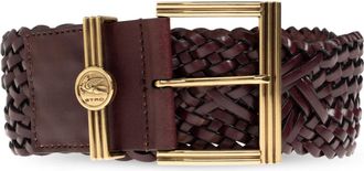 Etro Gevlochten leren riem met muntgesp - Dames - Riemen - Bruin - 80 CM - Leer - Accessoires