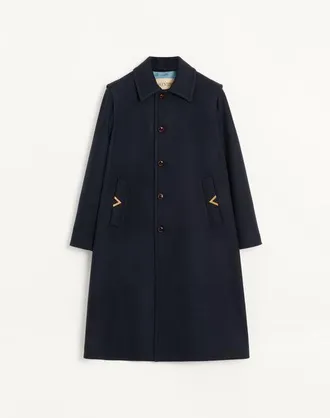 Valentino Cappotto Monopetto Valentino In Feltro Di Lana Con Vgold Su Tasche Laterali Uomo MARINE 54