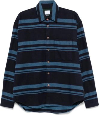 Paul Smith Blauw Gestreept Flanellen Overhemd - Heren - Casual Overhemden - Blauw - S - Katoen - Overhemden