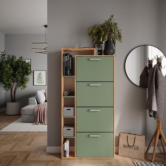Vicco Zapatera Abatible Orlando, Goldkraft Roble/verde, 80 X 166.1 Cm Con 4 Compartimentos