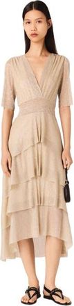 Maje Metallic ruffled dress in Gold Silver at Nordstrom, Size 36 Eu