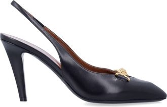 Versace Sling Back 90 Gold Emblem Pointed Toe Pumps